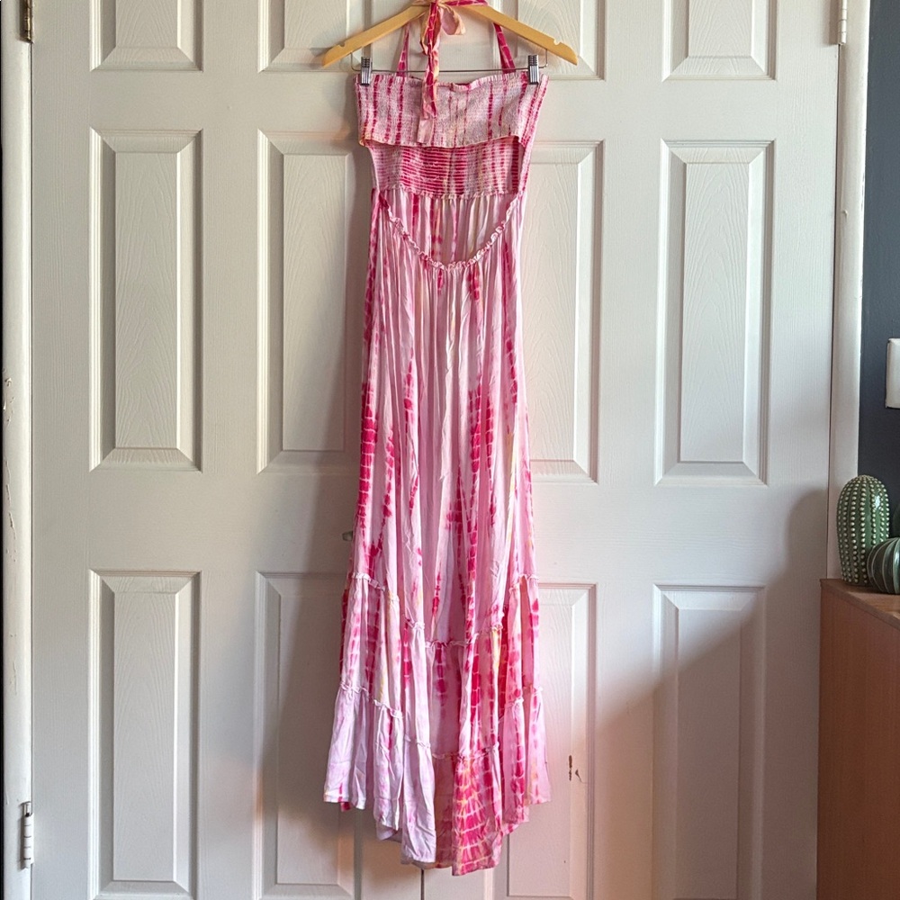 ASA KAFTANS Venice Abbott Kinney Pink Tie-Dye Halter Maxi Dress - Picture 11 of 13